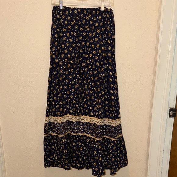 Upcycled Gunne Sax, Jessica’s Gunnies maxi skirt Floral Navy Maxi Skirt twee
